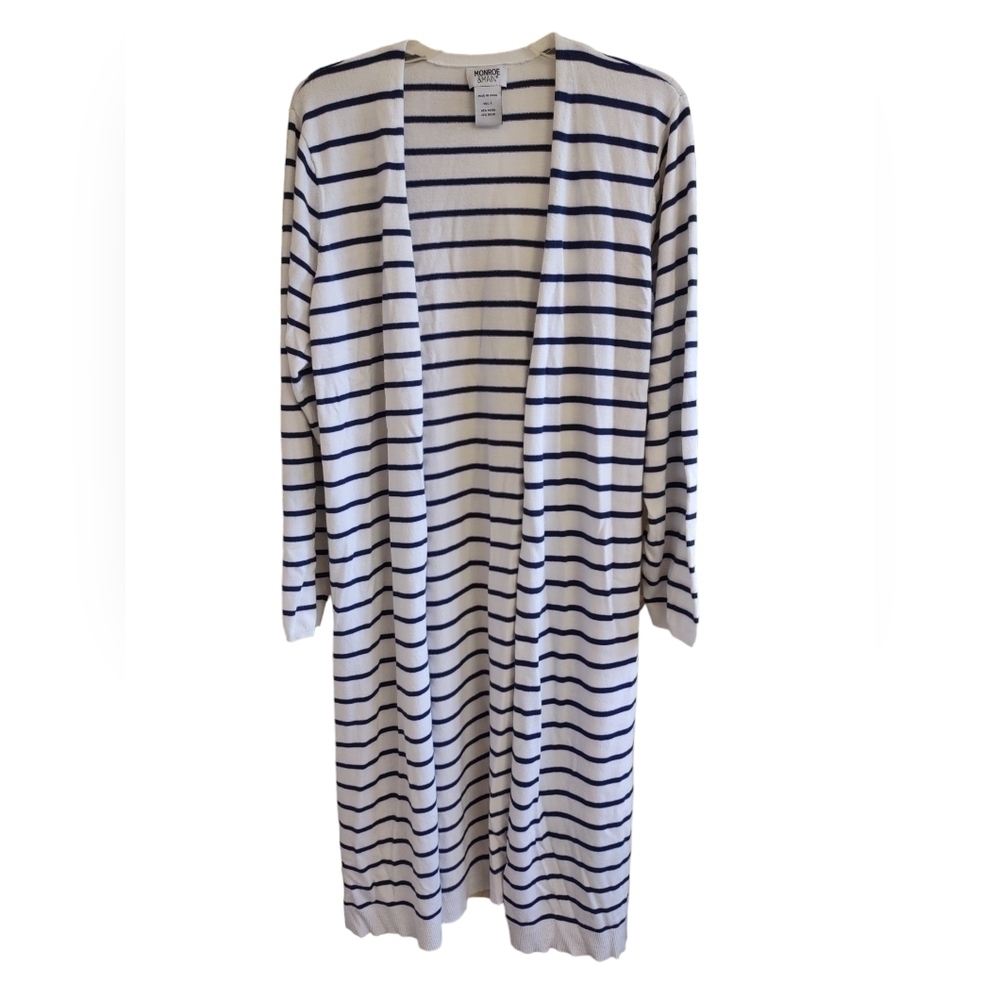 Monroe and Main Striped Cardigan Blue White Large - Picture 2 of 6
